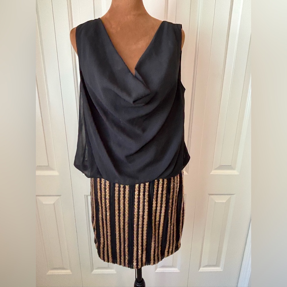 Francesca's Collections Black and Gold Mini Dress, Size Medium - NWT